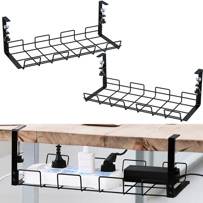 No Drill to Desk Cable Management Tray, Cable Racks Under Desk Cable ...