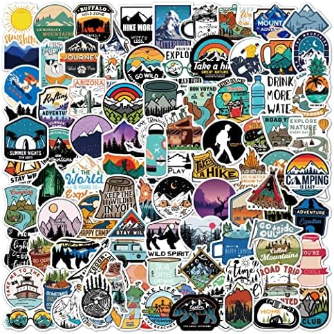 100PCS Outdoor Adventure Hiking Canmping Wilderness Stickers Pack for Water Bottles, Cars, Laptop, Bike, Vinyl Waterproof Travel Wildlife Cool Stickers, Nature Forest Decals for Adults Teens Camper