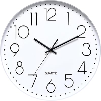 12 Inch Non-Ticking Wall Clock Silent Battery Operated Round Modern Simple Style Decor for Home/Office/School/Kitchen/Bedroom/Living Room (White)