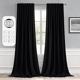 MIULEE Back Tab Blackout Curtains 120 Inch Long 2 Panels Set for Living Room Bedroom Privacy, Black Rod Pocket/Pinch Pleat...