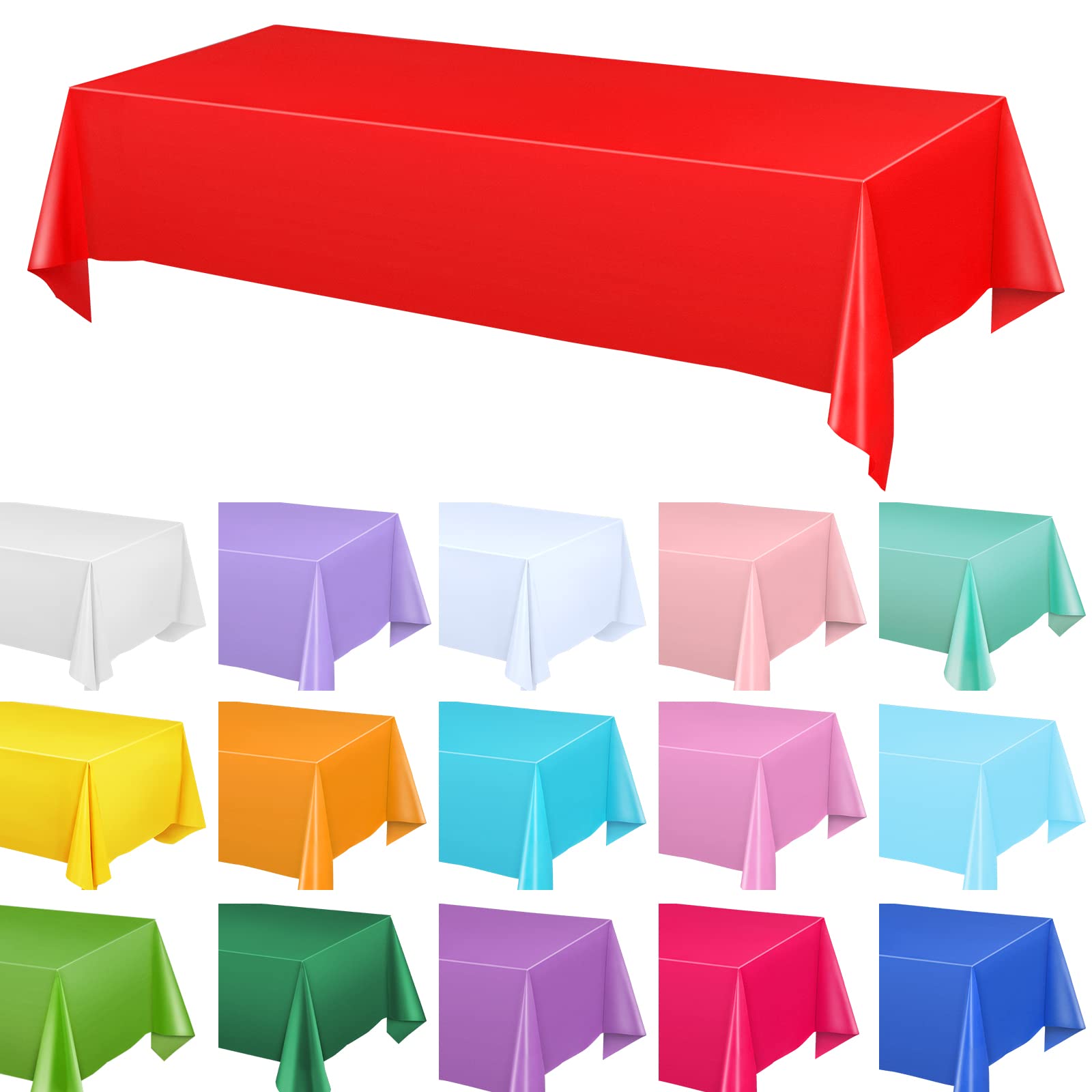 Moukeren 16 Pack Plastic Tablecloths Bulk 54 x 108 Inch Disposable Rectangle Table Covers Waterproof Party Table Cloths for Indoor or Outdoor Events Birthday Party Decor Supplies (Mixed Color)