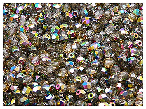 600 Czech Faceted Glass Beads Fire-Polished, Round 4 mm, Crystal Vitrail