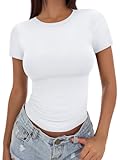 Womens Basic Short Sleeve Slim Fit T Shirts Soft Crewneck Crop Y2k Tee Summer Cute Gym Fashion Clothes