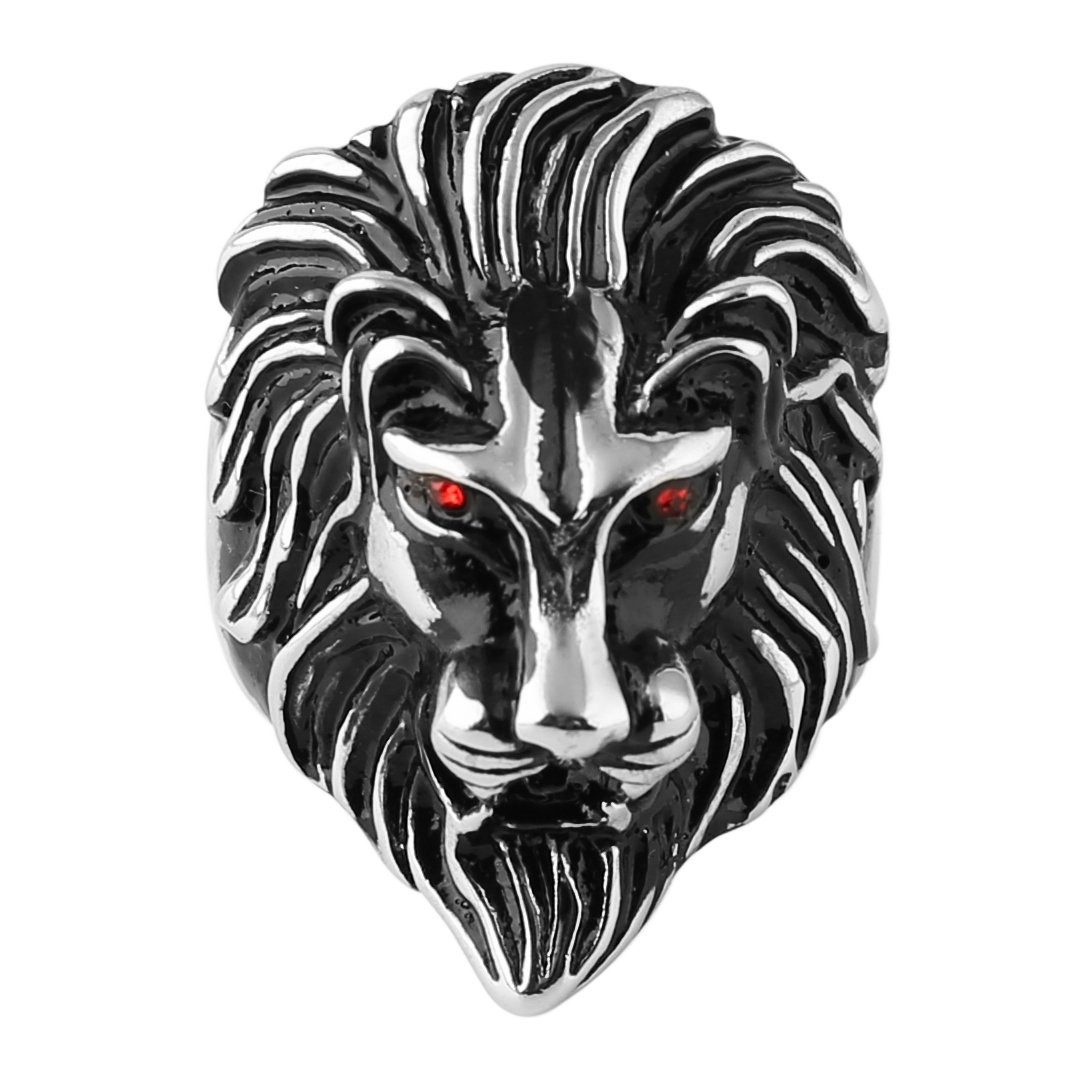 HZMANMen's Vintage 316L Stainless Steel Lion Red Eyes Rings Heavy Metal Rock Punk Style Gothic Biker Ring Silver Gold Black 3 Colors