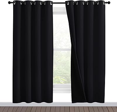 NICETOWN 100% Blackout Window Curtain Panels, Full Light Blocking Drapes with Black Liner for Nursery, 78 inches Drop Thermal Bedroom Drapes and Curtains (Black, 2 Pieces, 55 inches Wide Per Panel)