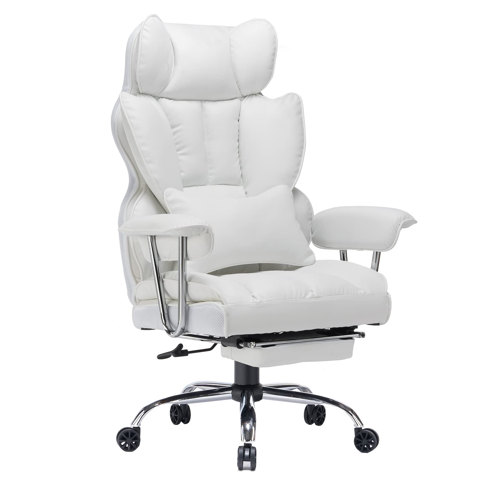 Photo 1 of Efomao Desk Office Chair,High Back Office Chair,Leather Office Chair, Executive Office Chair, Reclining Office Chair,Swivel Office Chair with Lumbar Support and Leg Rest (White)