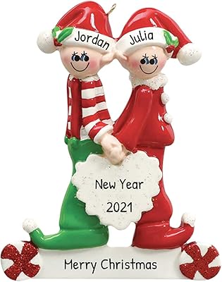 Personalized Elf Couple Ornaments 2024 - Christmas Elves with Santa Hats Couple Ornament Our First Christmas Together Ornament 2024 Couple Elf Ornaments by Elves