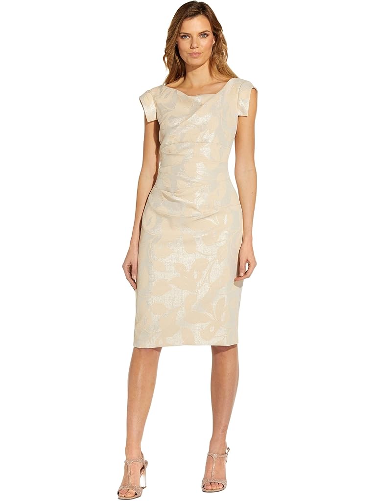 Adrianna Papell Cap Sleeve Stretch Leaf Jacquard Cocktail Dress