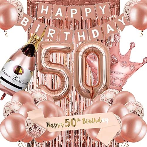 Amazon.com: 50th Birthday Decorations for Women, Rose Gold 50th ...