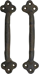 Barn Door Rustic Handles – 9” Gate Handle – Vintage Cast Iron Gate Pull Handles –Long Metal Drawer Handles – Heavy Duty Antique Farmhouse Cabinet Hardware – Interior Kitchen Drawer Knobs – Brown 2 Pcs