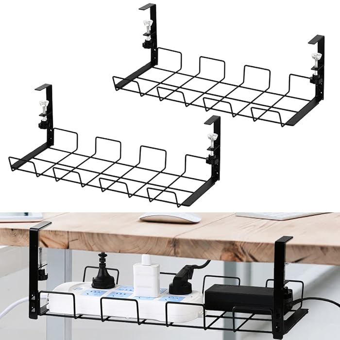 Buy No Drill Under Desk Cable Management Tray, 2 Pack Cable Management ...