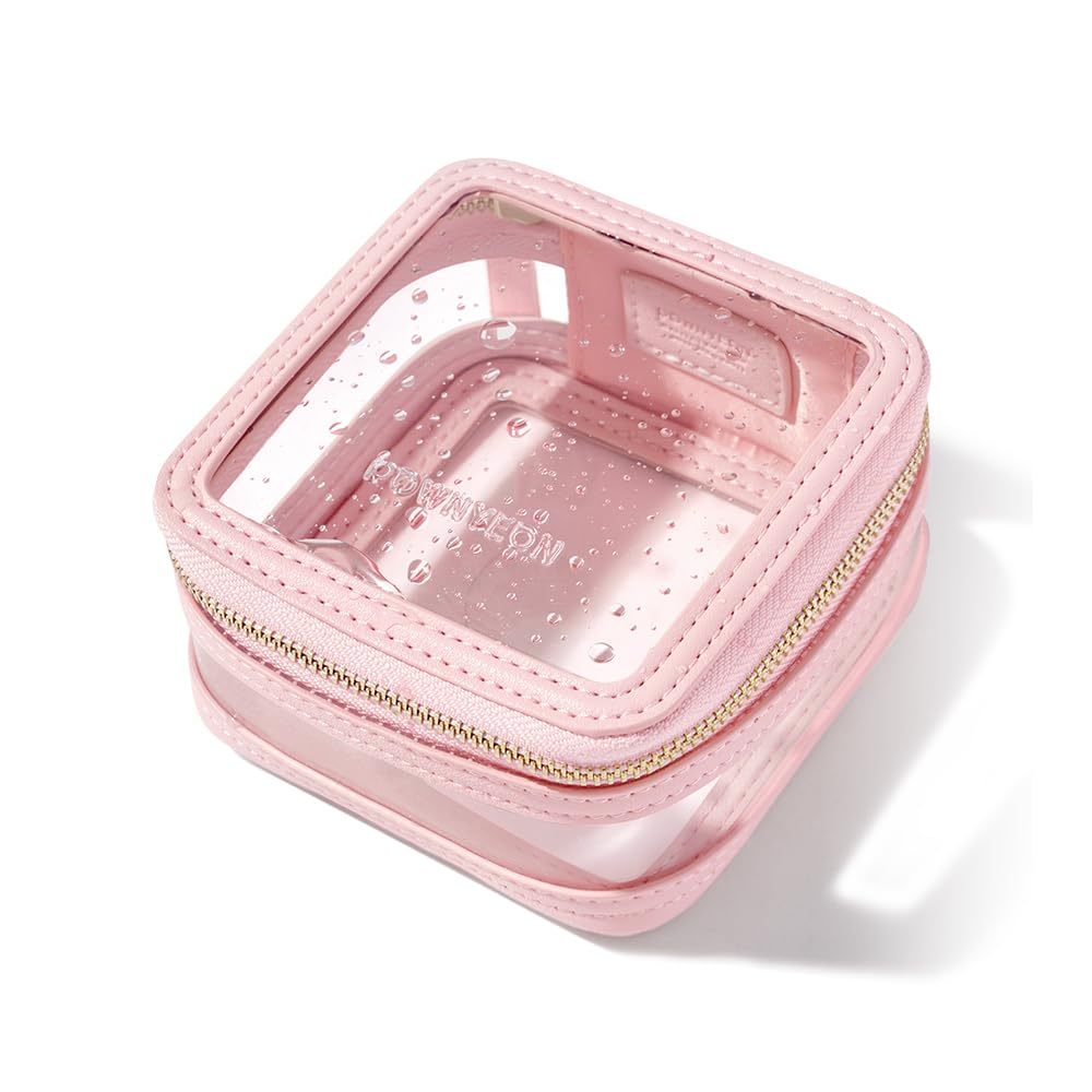 CamdeezRownyeon Clear Cosmetic Bag Mini Makeup Bag Cute Clear Make Up Organizer Case Travel Toiletry Bag Small Pouches for Women with Zipper, Pink