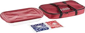 Anchor Hocking Glass Baking Dishes for Oven with Casserole Carrier, 4 Piece Set (3 Quart Glass Baking Dish, Red Lid, Red Thermal Carrier, and Hot/Cold Pack)