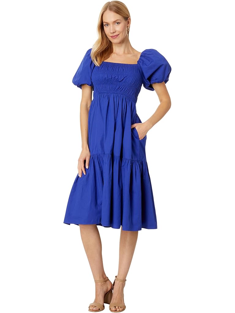 Vince Camuto Smocked Puff Sleeve Flounce Midi