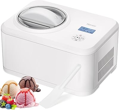 HAVATO 1.5Quart Ice Cream Maker with Compressor,No pre-freezing,4 Modes,Frozen Yogurt Machine,LCD Panel&timer,Homemade Sorbet/Gelato/milkshake for family of 4-8,Keep Cool Function,White