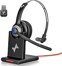 JIAMQISHI Bluetooth Headset - Wireless Headset with Noise Cancelling Microphone, V5.2 Computer Headphones with USB Dongle,...