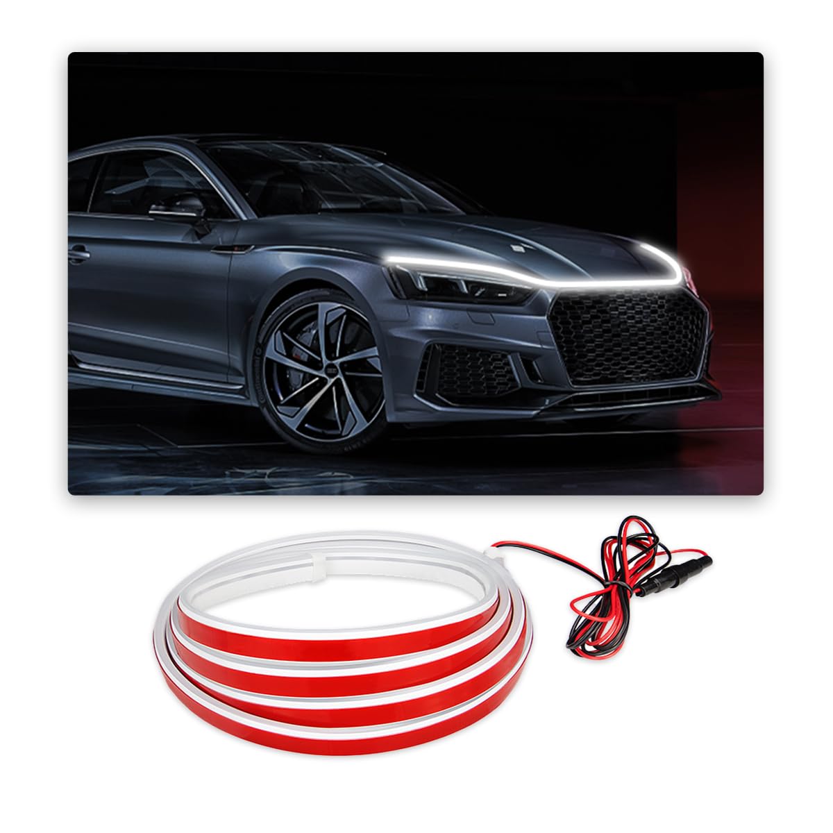 Car Hood Light Strip, 79 Inch Flexible LED Strip Waterproof Auto Daytime Running Lights, Vehicle Universal Exterior LED Strip Accessories Fits for Car, Van, SUV, etc (White)