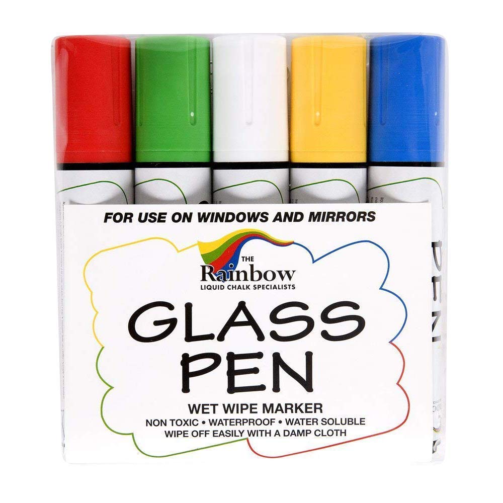 Glass Pen Window Marker: Liquid Chalk Markers for Glass, Car Marker or Mirror Pen with Washable Paint - Car Windows, Storefront Window, Wedding, Parade, Party & Holiday Decorations (5 Pens - Wide Tip)