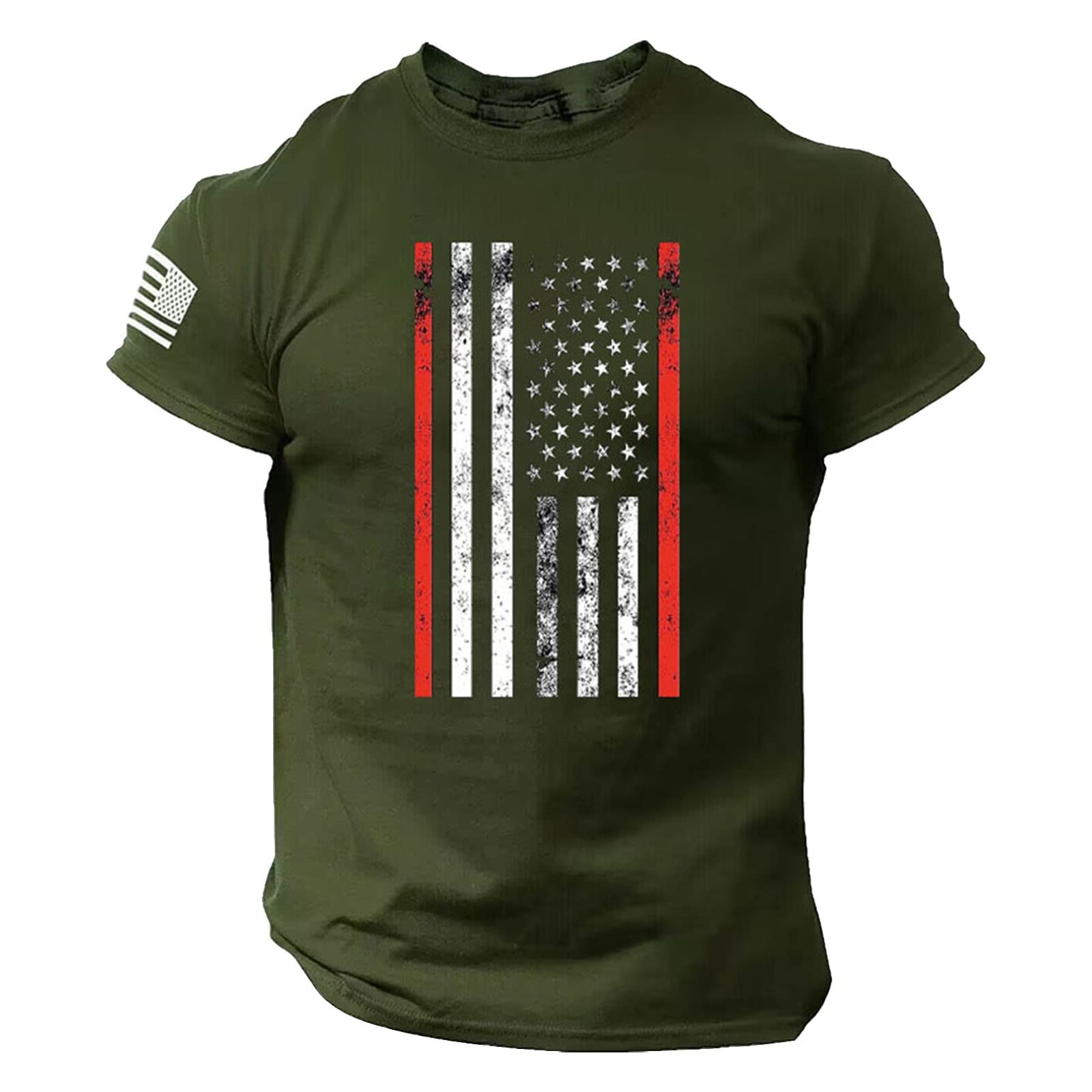 Independence Day Mens Classic-Fit Tops American Flag Print Patriotic Tee Crewneck Pullover Shirts Basic Casual Men Blouse