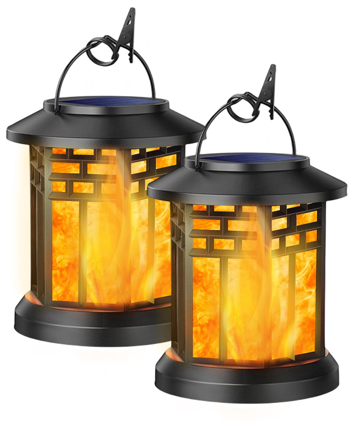 KALAHOL Solar Lanterns, LED Hanging Solar Garden Lanterns, Realistic Flickering Flame, Waterproof Decorative Solar Garden Ornaments for Garden, Pathway, Patio, Table, Outdoor (2 Pack)