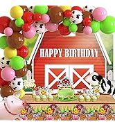 Farm Party Decorations, 95 PCS Farm Animal Birthday Party Supplies Include Barn Backdrop Banner, ...