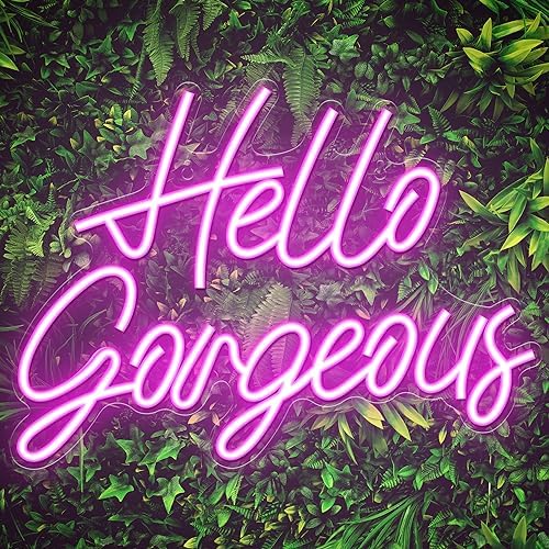 Kavaas Hello Gorgeous Neon Signs for Wall Decor, Hello Gorgeous Neon Light Sign with Dimmable Switch - Hello Gorgeous Sign for Girls Bedroom, Makeup Room Decor (Pink)