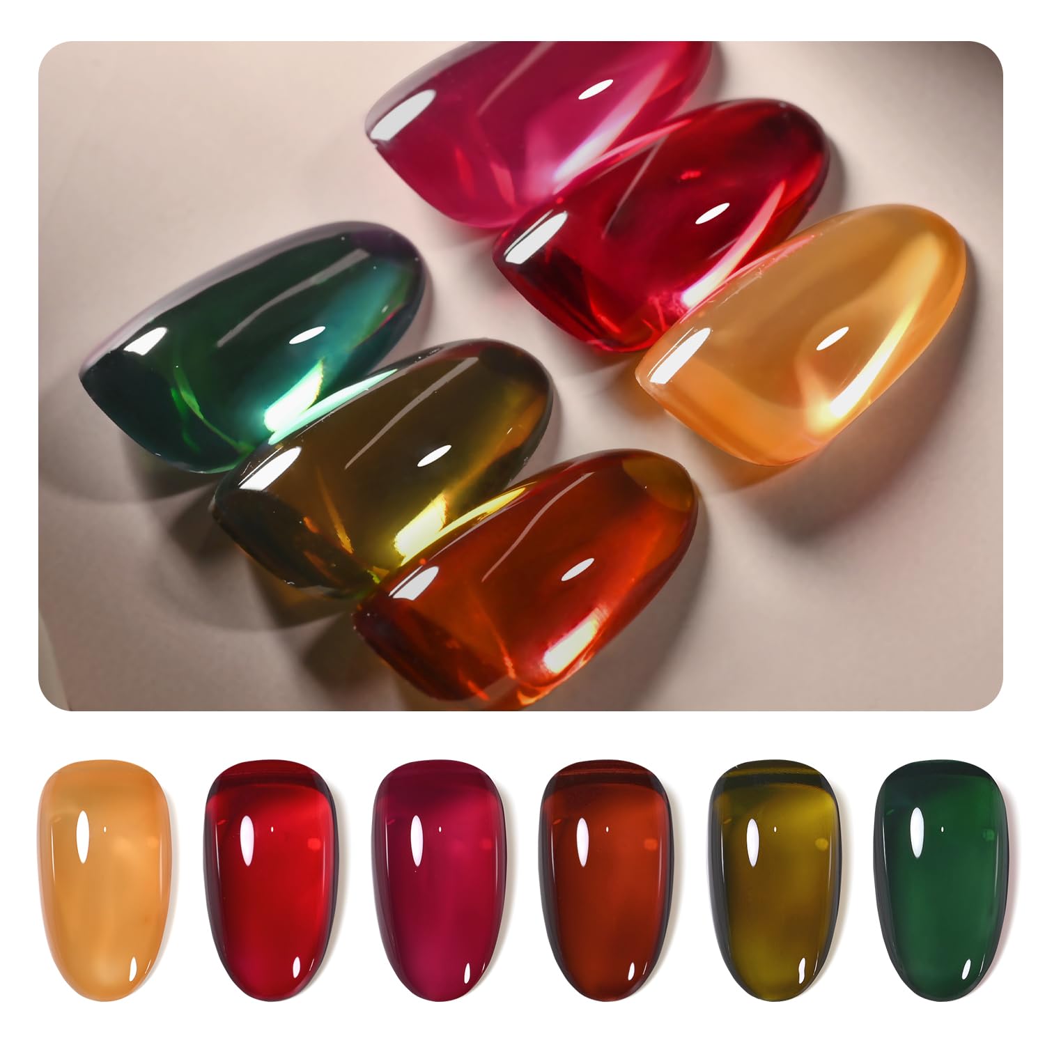 GAOY Wonder Color Gel Nail Polish for Christmas Nails, Jelly Red Green Brown Yellow Hot Pink Colors Sheer Gel Polish Kit for Salon Gel Manicure and Nail Art DIY at Home