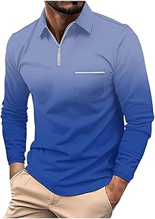 Men's Long Sleeve Shirts Fashion Polo Tee Shirts Slim Fit Golf Polo Shirt Casual Workwear Office Tops with Pocket