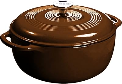 Lodge 6 Quart Enameled Cast Iron Dutch Oven with Lid – Dual Handles – Oven Safe up to 500° F or on Stovetop - Use to Marinate, Cook, Bake, Refrigerate and Serve – Burnt Sienna