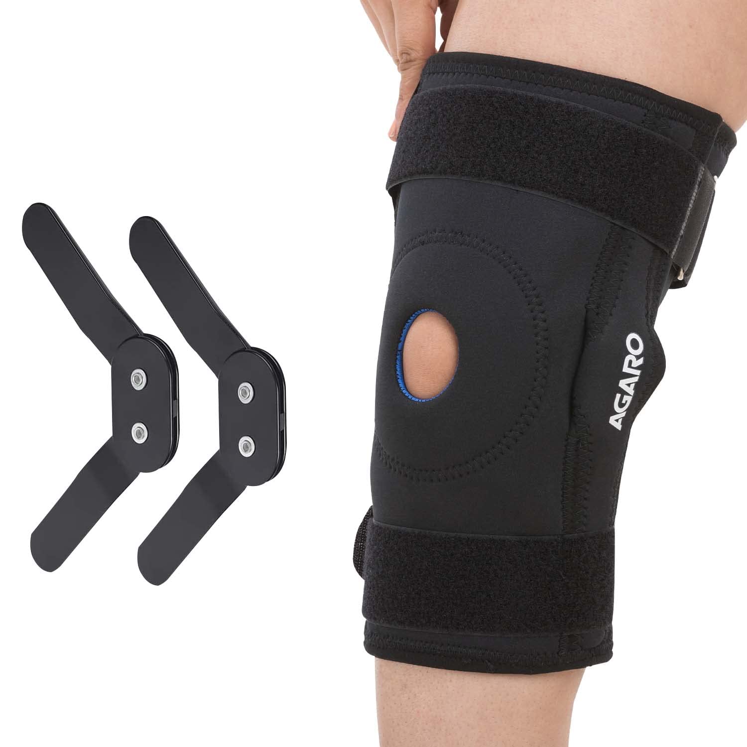 AGARO Hinged Knee Wrap With Open Patella, Rigid Biaxial Hinge Knee Brace for Joint Pain Relief, Workout, Arthritis & Ligament Tear, Neoprene, Knee Cap for Men & Women, Medium, Black