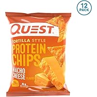 12-Count Quest Nutrition Tortilla Style Protein Chips, Nacho Cheese, Low Carb, Gluten Free, Baked, 1.1 Ounce 