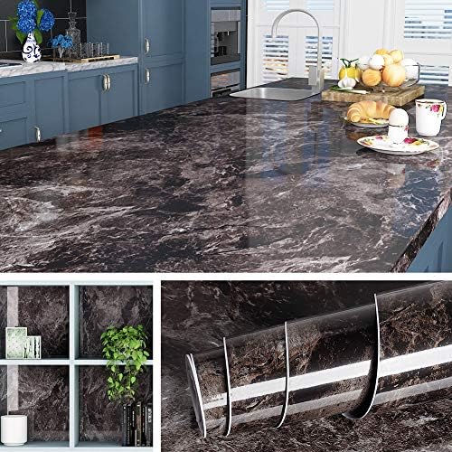 Livelynine 5M X 90 cm Wide Dark Marble Wallpaper Sticky Back Plastic Kitchen Worktop Covering Contact Paper Marble Effect Self Adhesive Vinyl Wrap for Kitchen Counter Top Furniture Table Sticker