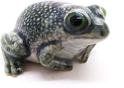 WitnyStore Tiny 1¾" Dark Green Toad Figurine - Miniature Hand Made Painted Ceramic Frog Toads Amphibian Animals Colorful Porcelain Decorative Figures Collectible Figurines Souvenir Décor Gifts