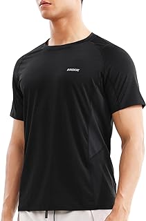 BROKIG Men's Lightweight Gym Sports T-Shirts, Clashing Mesh Running Shirt Workout Muscle Cold Feeling Quick Dry Tees Men