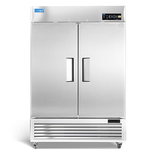 ICECASA 54" W Commercial Refrigerator Reach-in 49 Cu.ft 2 Solid Door Stainless Steel Commercial Refrigerator Fan Cooling for Restuarant, Bar, Shop, etc