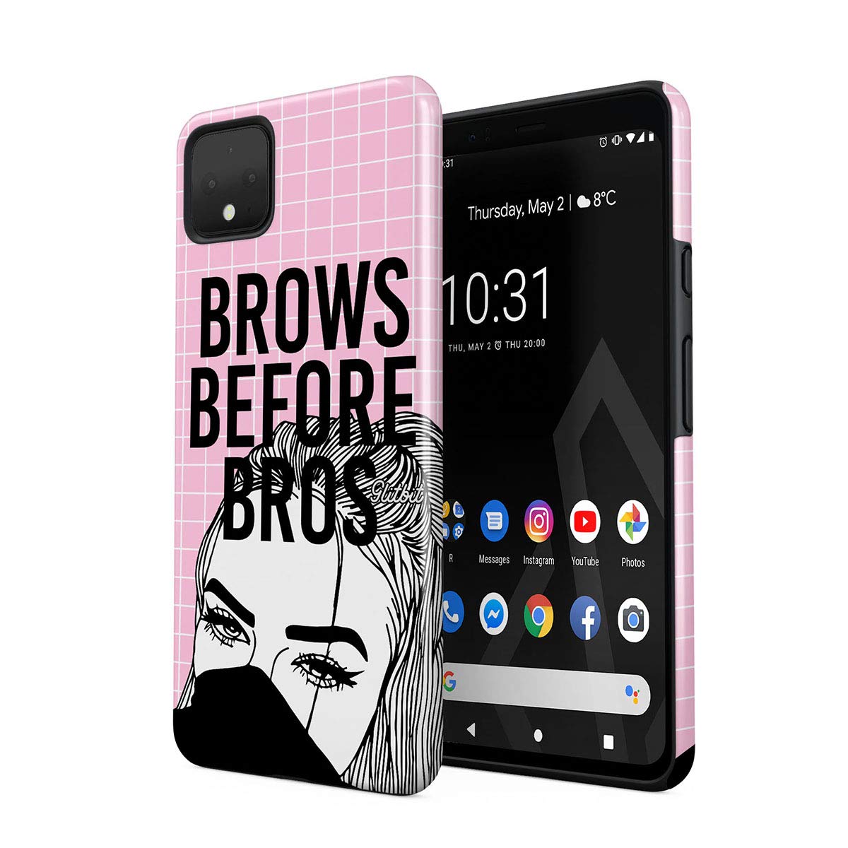 Compatible with Google Pixel 4XL Case Glamourholic Brows Before Bros Makeup Junkie Artist Sassy Girl for Girls MUA Heavy Shockproof Dual Layer Hard Shell + Silicone Protective Cover