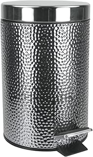 Hammered Stainless Steel Step-Activated Bedroom Trash Can (Silver) | By Home Basics | 3-Liter Small Can With Lid | Bathroo...