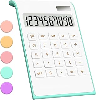 Teal Calculator, UPIHO Green Office Supplies and Accessories, 10 Digits Solar Battery Basic Office Calculator, Dual Power ...