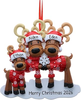 Personalized Family Christmas Ornaments - Moose Custom Ornaments Family of 3 Christmas Ornament Customized Moose Ornament Reindeer Ornaments Family of 3 Ornament Deer Ornaments for Christmas Tree