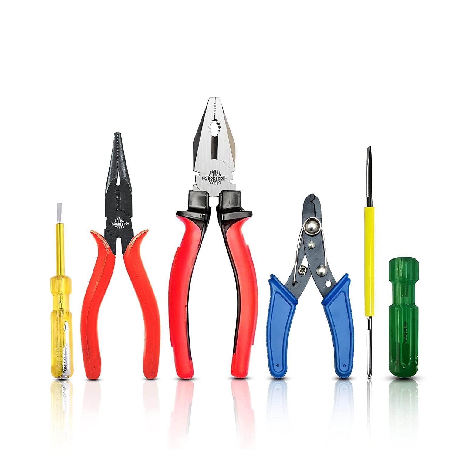 Generic Pedwal Pack Of 5, 1 Pcs. Combination Plier 200Mm, 1 Pcs Wire Stripper 130Mm, 1 Pcs Line Tester, 1 Pcs Nose Plier, 1 Pcs. 2In1 Screwdriver, Cutting Plier For Home Uses - Multicolor