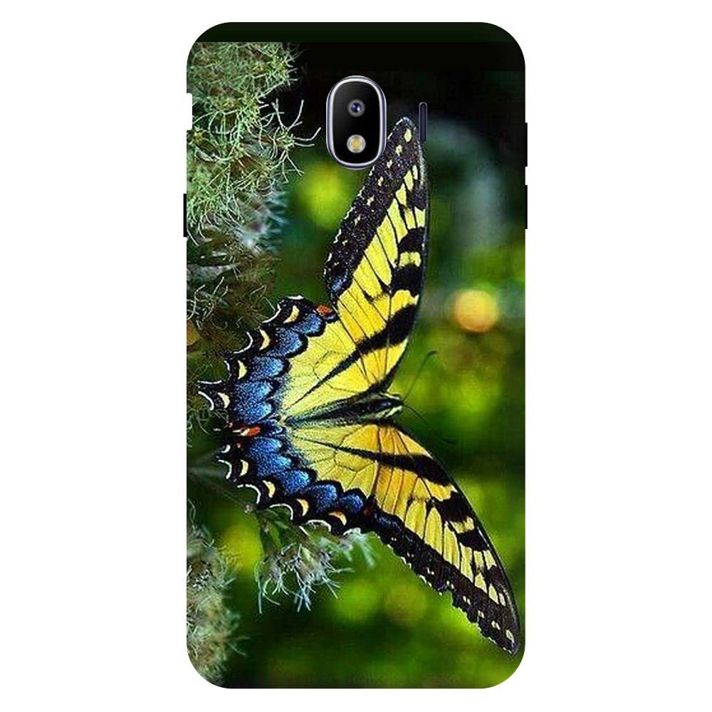 SRIJONI Customised Printed Personalised Back Cover for Samsung Galaxy J4 Papilio Glaucus Yellow & Blue Swallotail Butterfly D5008