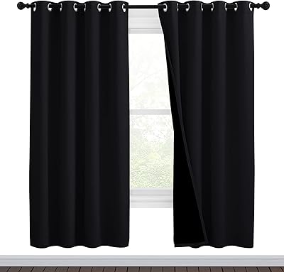 NICETOWN High-End Thermal Curtains, Full Blackout Curtains 72 Inches Long for Dining Room, Soundproof Window Treatment Drapes for Hall Room, Black, 46" Wide Per Panel, Set of 2 Panels