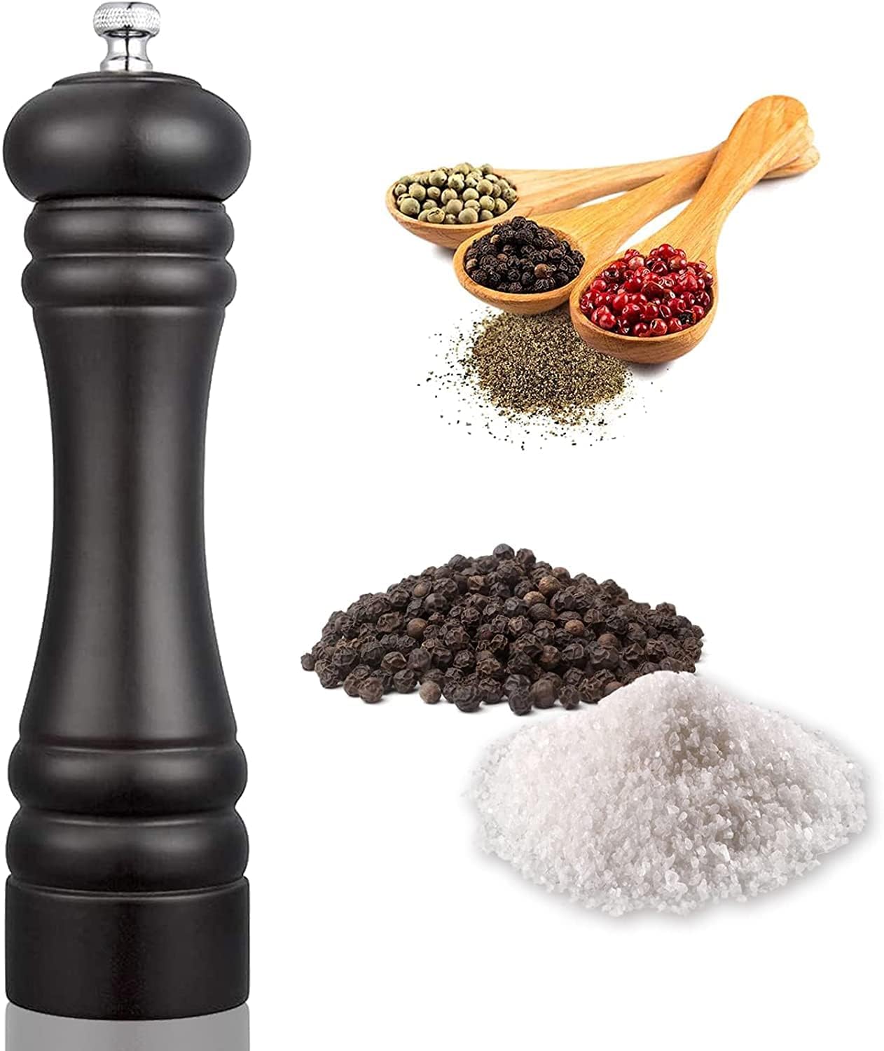 Jamboree Pepper Grinder Classic Oak Wood Spicy Pepper Salt Corn Mill Grinder Wooden, Ceramic Traditional Pepper Mill (Black, Pack of 1)