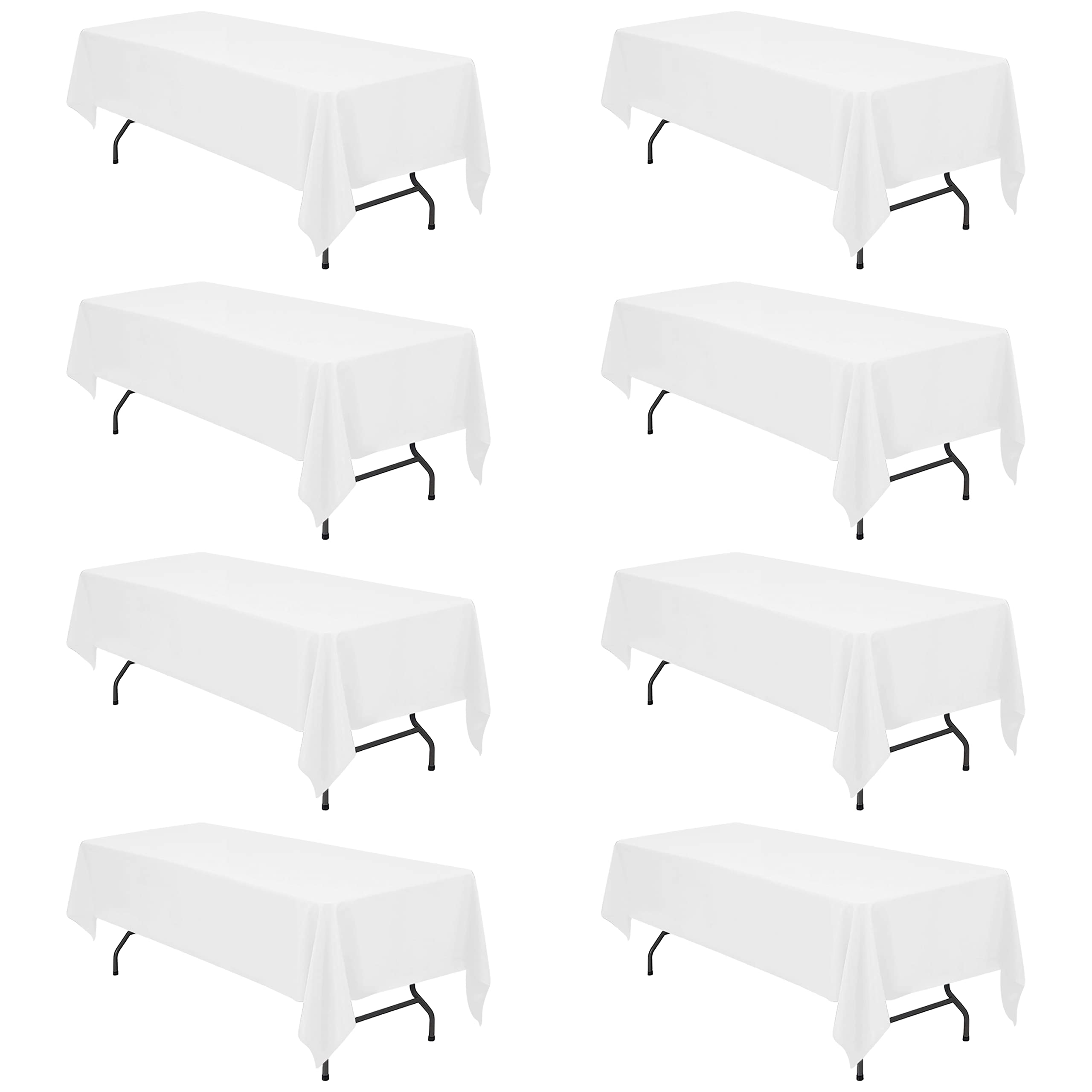 BRILLMAX 8 Pack White Tablecloths for 8 Foot Rectangle Tables 60 x 126 Inch - 8ft Rectangular Bulk Linen Polyester Fabric Washable Long Clothes for Wedding Reception Banquet Party Buffet Restaurant