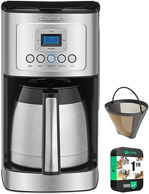 Cuisinart 12 Cup Programmable Stainless Steel Thermal Coffee Maker with Thermal Carafe (DCC-1850 /DCC-3400) Bundle Including Permanent Filter and 1 YR CPS Enhanced Protection Pack