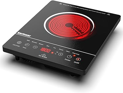 Karinear Portable Electric Cooktop, Electric Stove Single Burner Ceramic Cooktop with Touch Control, Child Safety Lock, Timer, Residual Heat Indicator, Overheat Protection, 1800W 110V Infrared Burner