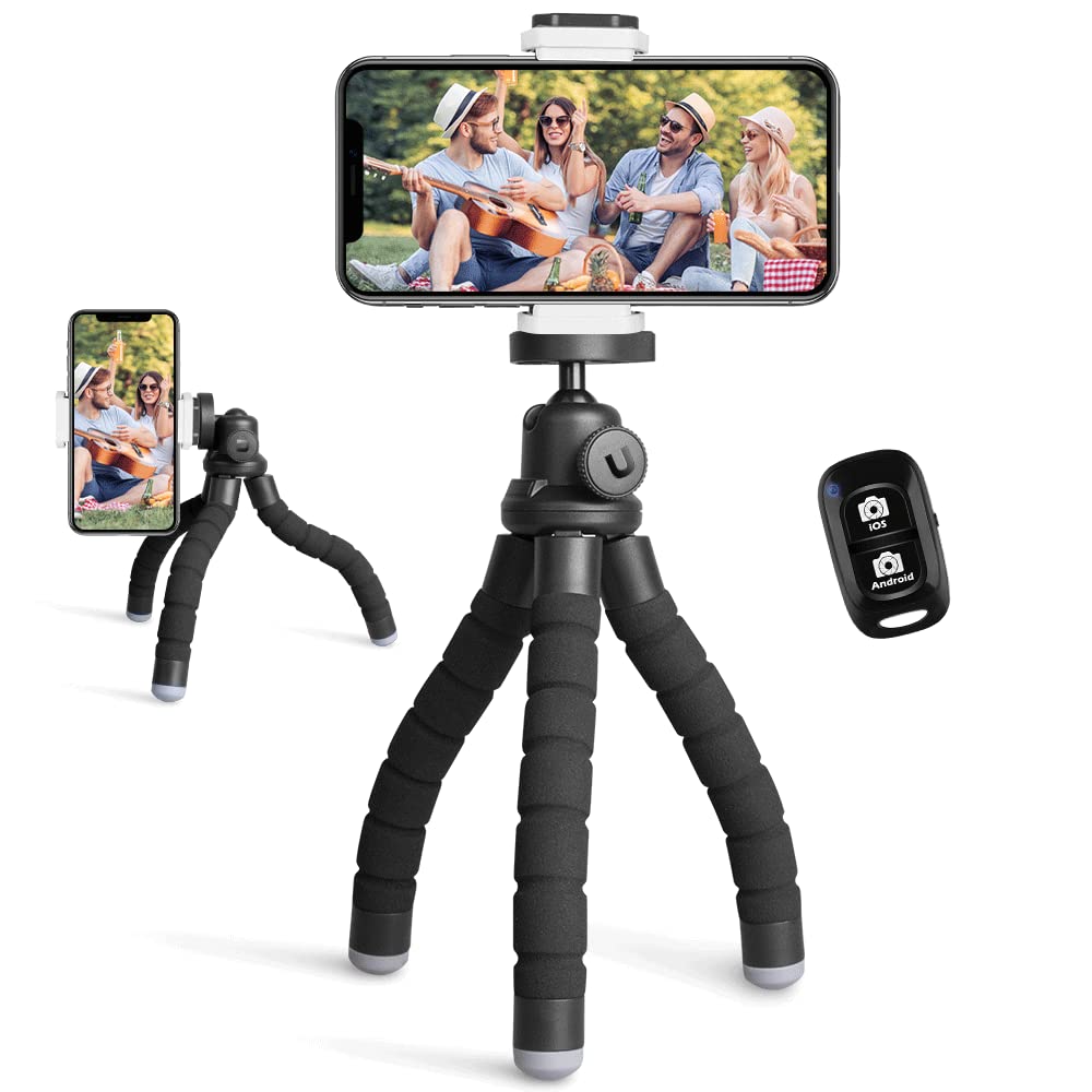 Ubeesize Phone Tripod, Portable and Flexible Tripod with Wireless Remote and Clip, Cell Phone Tripod Stand for Video Recording Black