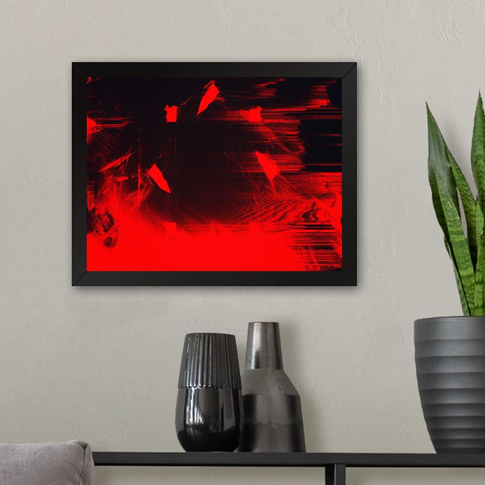 GADGETS WRAP Printed Photo Frame Matte Painting for Home Office Studio Living Room Decoration (11x9inch Black Framed) - Red Glitch Art Abstract