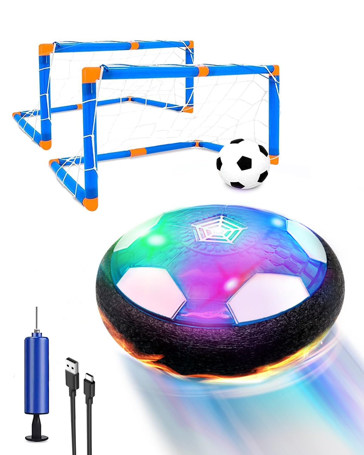 KALAHOL Rechargeable LED Hover Football Set, Air Power Soccer Ball with 2 Goals, Hover Soccer Ball with Foam Bumper, 3-12 Boys Toys for Indoor Outdoor Game, Kids Football Gifts for Christmas, Birthday