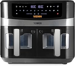 Tower, T17100, Vortx Vizion 9L Dual Basket Air Fryer with Digital control panel & 10 One-touch Pre-sets, Black